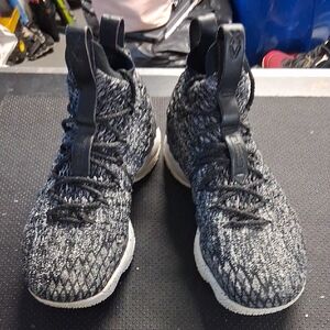 Labron 15 Ashes Black and White Knit High-Top Sneakers